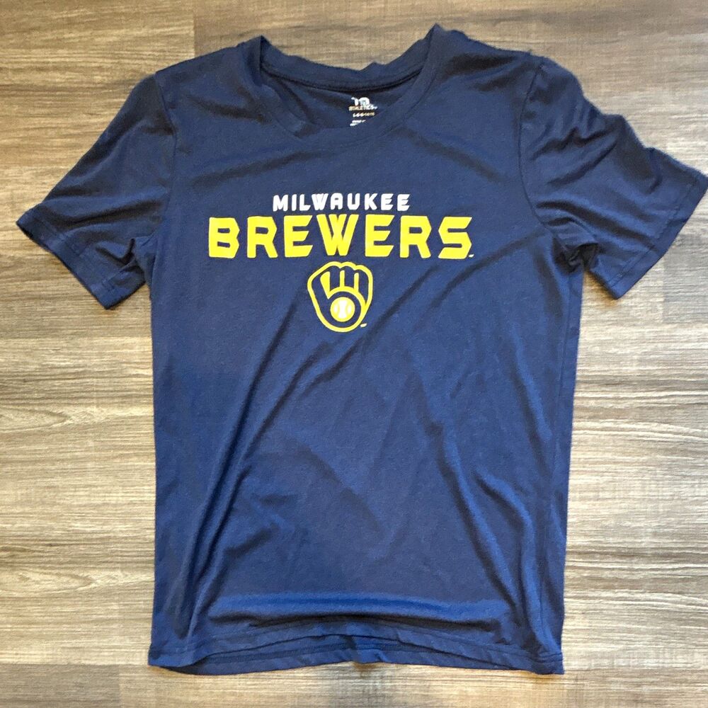 Team Athletics Milwaukee Brewers Youth L (14/16) Blue/Yellow MLB T-Shirt